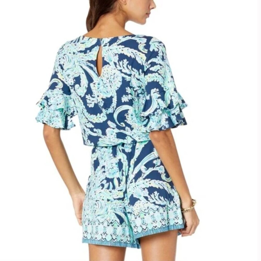 LILLY PULITZER Lula Romper High Tide Navy Scuba Doo Engineered Shorts Romper XXS - Picture 3 of 10